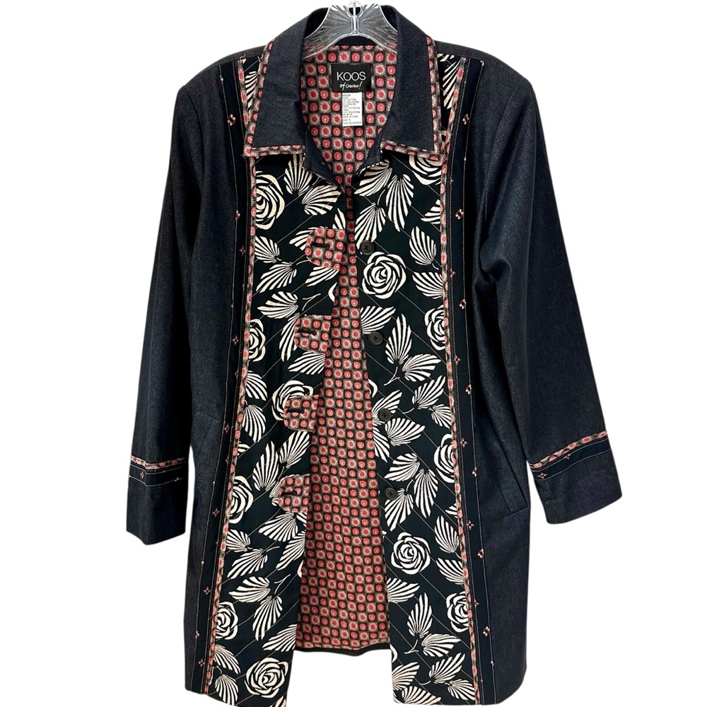 Koos of Course! Black Coat with Print Down Front Size Small